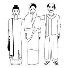 group of indian people avatar in black and white