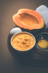 Papaya Face mask for acne treatment, selective focus