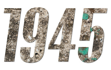Year 1945 with old concrete wall on white background