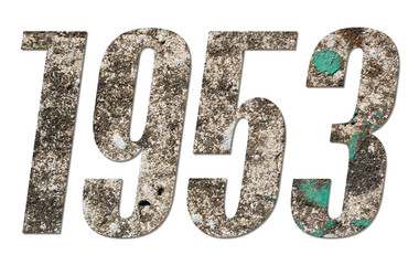 Year 1953 with old concrete wall on white background