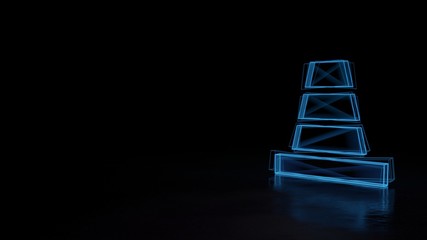 3d glowing wireframe symbol of symbol of cone isolated on black background