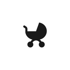 Baby stroller black silhouette icon. Baby pram simple glyph vector symbol.