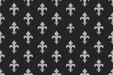 Vintage luxury Fleur-de-lis seamless royal background. France historic  ornamental pattern with heraldic symbol fleur-de-lis. Black and white style immaculate virgin symbolics. Vector illustration