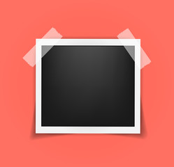 Square frame template on sticky tape with shadows isolated. Living coral - color of 2019 year. Memories concept in modern style. Vector illustration