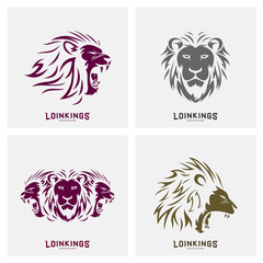 Set of Lion Head Logo Design Vector. Silhouette of Lion. Vector illustration