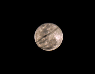 Blurred and silhouette of tree branch on  full moon with night time background.