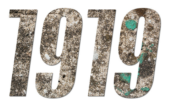 Year 1919 with old concrete wall on white background