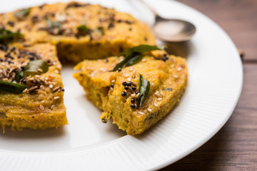 Handvo/handwa is a vegetable cake originating from the Gujarat, India. selective focus