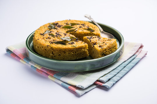 Handvo/handwa is a vegetable cake originating from the Gujarat, India. selective focus