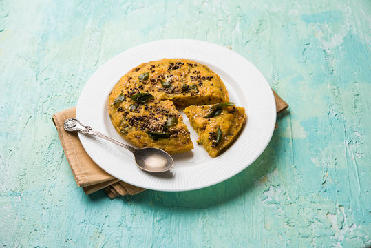 Handvo/handwa is a vegetable cake originating from the Gujarat, India. selective focus