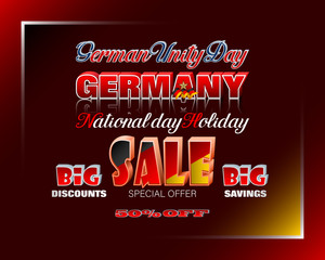 Holiday design, background with handwriting, 3d texts and national flag colors for third of October, Day of German Unity, sales, commercial events