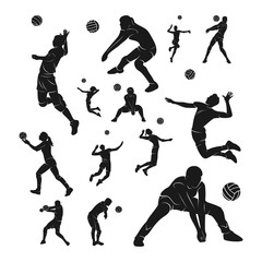 Set of Volleyball Player Vector. Silhouette of Volleyball Player. Vector illustration