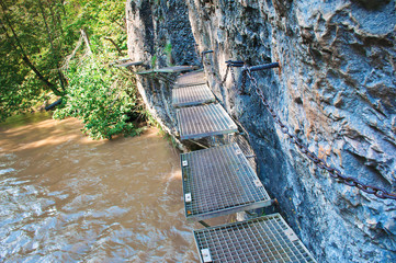View of a metal path with chains above Hornad canyon