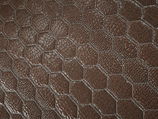 Alligator or snake brown Leather hexagon stitched texture