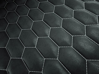 Leather stitched hexagon or honecomb black shiny texture
