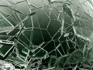 Pieces of transparent glass broken or cracked