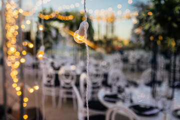 golden illumination in the wedding decoration
