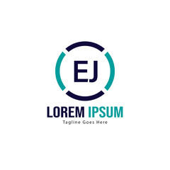 Initial EJ logo template with modern frame. Minimalist EJ letter logo vector illustration