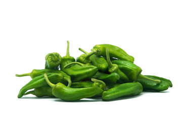 Small green peppers, isolated on white background, padron peppers