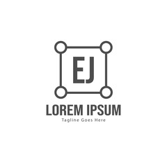 Initial EJ logo template with modern frame. Minimalist EJ letter logo vector illustration