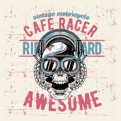 grunge style vintage skull cafe racer hand drawing vector