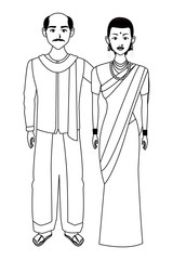indian family avatar cartoon character in black and white