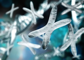 X chromosome on a blurred background, DNA and RNA with a chromosome, the human genome, 3d rendering