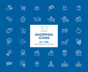 Set of Shopping white icons in line	