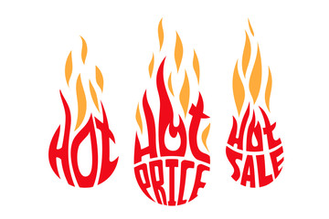 Fire flame set isolated on the white background. Different shapes flat style. Vector illustration.