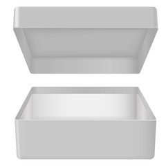 Gray open gift box. Realistic carton mock up