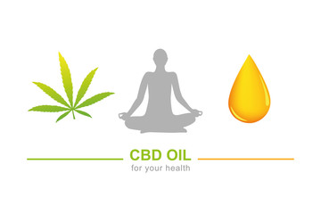 cbd oil for health concept with cannabis leaf yoga and oil drop vector illustration EPS10