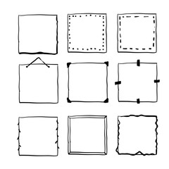 handdrawn square doodle frame collection vector
