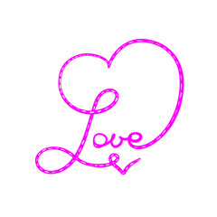 Abstract Love Heart Pink White sign lettering. Vector calligraphy illustration. Hand drawn wedding necklace jewelry. Infinity symbol design background. Handwritten text. Holiday romantic greeting card