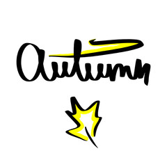 Autumn handwritten forest leaf hand drawn vector. Lettering black yellow sketch drawing on white background. Autumn foliage botanical wrapping paper, textile, wallpaper cartoon design, invitation card