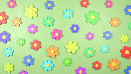 Colorful Flower Shapes on Green Background