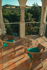 Elegant terrace in a country house at sunset near Elvas