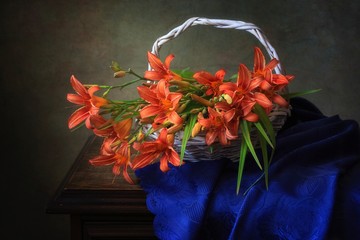 Still life with basket of day-lily