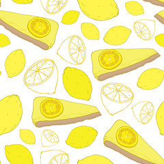 Lemon cake and lemons seamless vector pattern