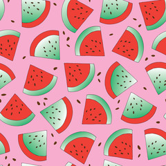 Seamless vector pattern with watermelon on pink background. summer fruit background illustration