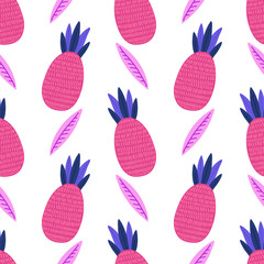 Summer seamless pattern with pineapples. Vector design for wrapping paper, textile.