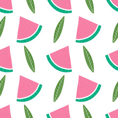 Seamless pattern with watermelons and leaves.Vector design for wrapping paper, textile.