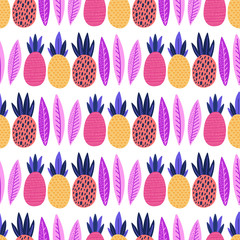 Summer seamless pattern with pineapples. Vector design for wrapping paper, textile.