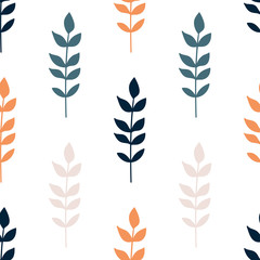 Seamless pattern with hand drawn flowers and leaves on a white background. Vector background fill.