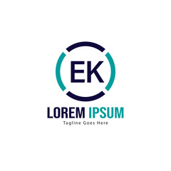 Initial EK logo template with modern frame. Minimalist EK letter logo vector illustration