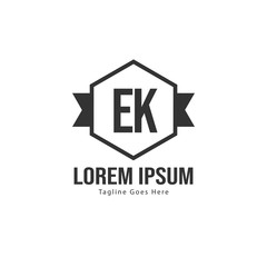 Initial EK logo template with modern frame. Minimalist EK letter logo vector illustration