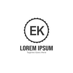 Initial EK logo template with modern frame. Minimalist EK letter logo vector illustration