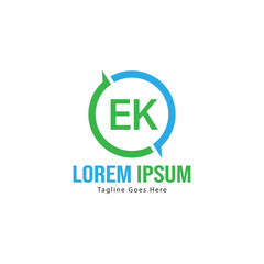 Initial EK logo template with modern frame. Minimalist EK letter logo vector illustration