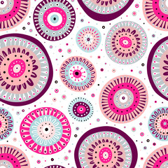 Ornamental colourful circles with leaves and dots on white background