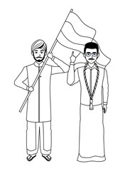 indian family avatar cartoon character in black and white