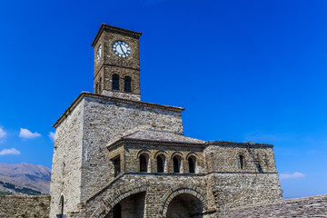 Fototapeta na wymiar Bell tower of the castle of Gjirokastra, Albania.